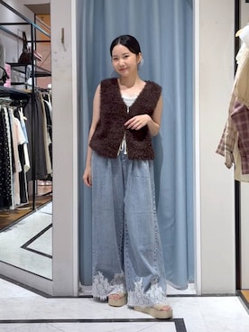「LOWRYS FARM（ローリーズファーム）のイージーバギーデニム　601067（デニムパンツ、ブルー系）」を使った、たのさん（レディース・148cm）の夏コーディネート