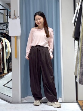 「LOWRYS FARM（ローリーズファーム）のイージーワイドコクーンパンツ 327286（その他パンツ、ブラウン系）」を使った、たのさん（レディース・148cm）の春コーディネート