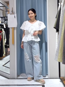 「LOWRYS FARM（ローリーズファーム）のレースデニム　601055（デニムパンツ、ブルー系）」を使った、たのさん（レディース・148cm）の春コーディネート