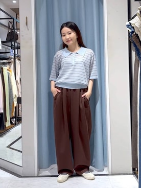 「LOWRYS FARM（ローリーズファーム）のカットイージーコクーンパンツ　292362（スウェットパンツ、ブラウン系）」を使った、たのさん（レディース・148cm）の春コーディネート