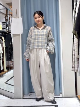 「LOWRYS FARM（ローリーズファーム）のイージーワイドコクーンパンツ 327286（その他パンツ、ブラウン系）」を使った、たのさん（レディース・148cm）の春コーディネート