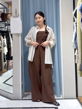 「LOWRYS FARM（ローリーズファーム）のシアーシャツＬＳ  605853（シャツ/ブラウス、ホワイト系）」を使った、たのさん（レディース・148cm）の夏コーディネート