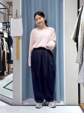 「LOWRYS FARM（ローリーズファーム）のイージーワイドコクーンパンツ 327286（その他パンツ、ブルー系）」を使った、たのさん（レディース・148cm）の春コーディネート
