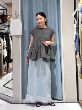 「LOWRYS FARM（ローリーズファーム）のドッキングペプラムノースリーブ　1032148（Tシャツ/カットソー、グレー系）」を使った、たのさん（レディース・148cm）の夏コーディネート