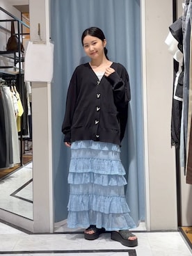 「LOWRYS FARM（ローリーズファーム）のカンドウフィットＫｎｉｔサンダル 637889（サンダル、ブラック系）」を使った、たのさん（レディース・148cm）の夏コーディネート