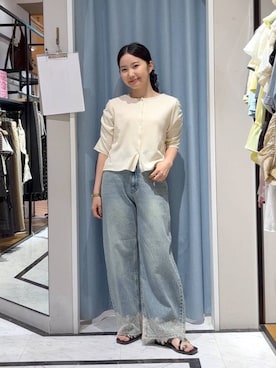 「LOWRYS FARM（ローリーズファーム）のレースデニム　601055（デニムパンツ、ブルー系）」を使った、たのさん（レディース・148cm）の夏コーディネート