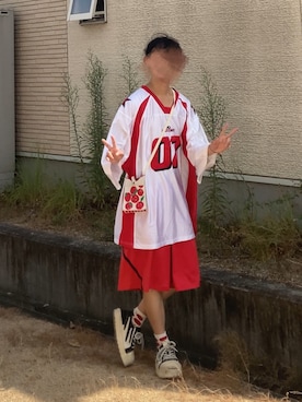 「Athletic Worksの¥935（T Shirts、レッド系）」を使った、なつきさん（メンズ・179cm）の夏コーディネート