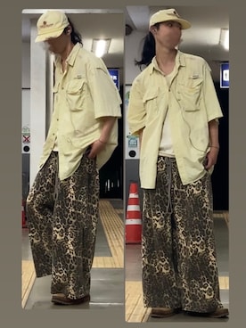 「Magellanの¥100（Shirts、ベージュ系）」を使った、なつきさん（メンズ・179cm）の夏コーディネート