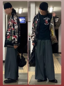 スカジャンを使ったメンズ人気ファッションコーディネート（身長