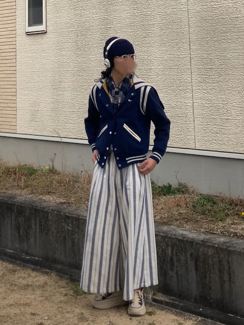 ネイビー/ホワイト スタジャン TES スタジャン ネイビー ホワイト L
