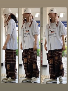 「FRUIT OF THE LOOM（フルーツオブザルーム）の¥100（T Shirts、ホワイト系）」を使った、なつきさん（メンズ・179cm）の夏コーディネート