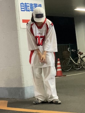 「Athletic Worksの¥935（T Shirts、レッド系）」を使った、なつきさん（メンズ・179cm）の夏コーディネート