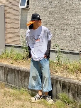 「FRUIT OF THE LOOM（フルーツオブザルーム）の¥100（T Shirts、ホワイト系）」を使った、なつきさん（メンズ・179cm）の夏コーディネート