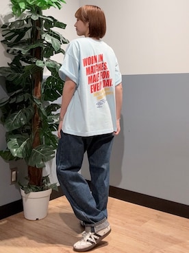 「Levi's（リーバイス）のLevi's(リーバイス)５６８ルーズストレート（デニムパンツ、ブルー系）」を使った、かわもっちゃんさん（レディース・158cm）の夏コーディネート