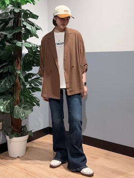 「SOMETHING（サムシング）のアイテム」を使った、かわもっちゃんさん（レディース・158cm）の秋コーディネート