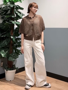 「SOMETHING（サムシング）のSOMETHING(サムシング)サマーベイカーワイドパンツ（その他パンツ、ホワイト系）」を使った、かわもっちゃんさん（レディース）の春コーディネート