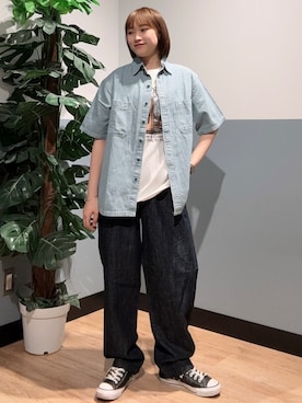 「EDWIN（エドウィン）のEASY TROUSER（その他パンツ、ブルー系）」を使った、かわもっちゃんさん（レディース）の夏コーディネート