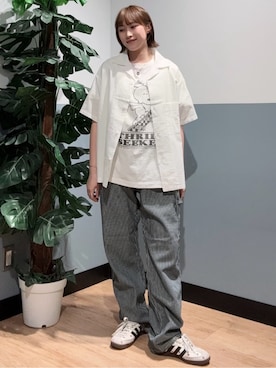 「EDWIN（エドウィン）のEASY PAINTER（その他パンツ、ブルー系）」を使った、かわもっちゃんさん（レディース）の夏コーディネート