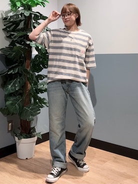 「Levi's（リーバイス）のLevi's(リーバイス)５６５ルーズストレート（デニムパンツ、ブルー系）」を使った、かわもっちゃんさん（レディース）の春コーディネート