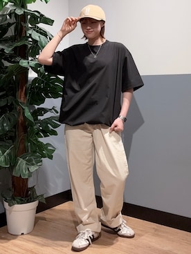 「CAMP7（キャンプセブン）のCAMP7(キャンプ7)【PLAY PROOF】アクティブＴシャツ（Tシャツ/カットソー、ブラック系）」を使った、かわもっちゃんさん（レディース・158cm）の夏コーディネート