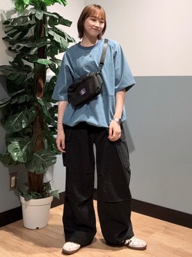 「BACK NUMBER（バックナンバー）のBACK NUMBER(バックナンバー)【メンズ】コットンツイルカーゴパンツ（その他パンツ、ブラック系）」を使った、かわもっちゃんさん（レディース）の夏コーディネート