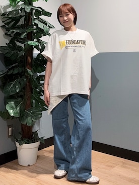 「SOMETHING（サムシング）のSOMETHING(サムシング)【レディース】サマーセミワイドパンツ(夏用/COOL/涼/抗菌/消臭/制菌)（デニムパンツ、ブルー系）」を使った、かわもっちゃんさん（レディース）の夏コーディネート