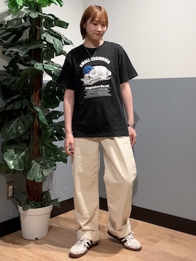 「BACK NUMBER（バックナンバー）のBACK NUMBER(バックナンバー)アニマルプリント半袖Ｔシャツ（Tシャツ/カットソー、ブラック系）」を使った、かわもっちゃんさん（レディース・158cm）の夏コーディネート