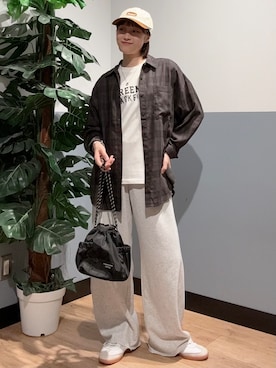 「アイテム（キャップ、イエロー系）」を使った、かわもっちゃんさん（レディース・158cm）の夏コーディネート