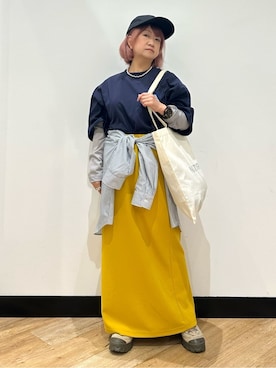 「Right-on（ライトオン）のHONEYSUCKLE ROSE(ハニーサックルローズ)サメプリントビッグTシャツ（Tシャツ/カットソー、ブルー系）」を使った、ミーさん（レディース）の夏コーディネート