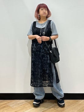 「Right-on（ライトオン）のHONEYSUCKLE ROSE(ハニーサックルローズ)レースラップスカート（スカート、ブラック系）」を使った、ミーさん（レディース）の夏コーディネート