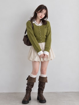 「archives（アルシーヴ）のクロスベルトブーツ（ブーツ、ブラウン系）」を使った、りほさん（レディース・160cm）の秋コーディネート