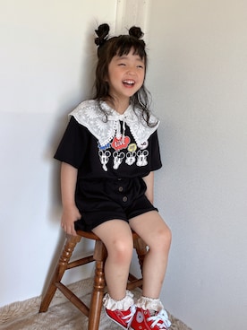 「アイテム（付け襟、ホワイト系）」を使った、NICOさん（キッズ・110cm）の春コーディネート