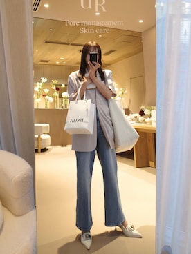 「アイテム（ジャケット/アウター、シルバー系）」を使った、あち🌿さん（レディース・160cm）の秋コーディネート