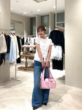 「mystic（ミスティック）の【SET UP◎/3色展開】エアリーシャーリングブラウス（シャツ/ブラウス、ホワイト系）」を使った、田村怜奈さん（レディース・154cm）の春コーディネート