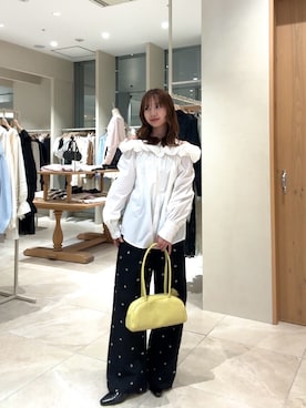 「mystic（ミスティック）のコットンキャンディブラウス（シャツ/ブラウス、ホワイト系）」を使った、田村怜奈さん（レディース・154cm）の春コーディネート