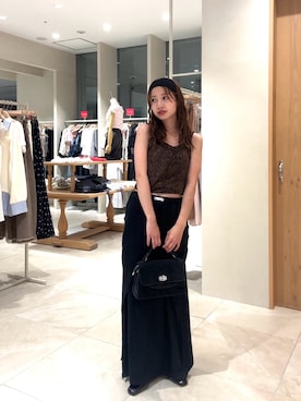 「mystic（ミスティック）のスクエアトゥストラップミュール（パンプス、ブラック系）」を使った、田村怜奈さん（レディース・154cm）の夏コーディネート