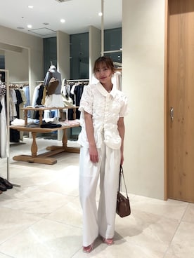 「mystic（ミスティック）の【涼しい素材にリニューアル】26SS Wベルトパンツ（スラックス）」を使った、田村怜奈さん（レディース・154cm）の春コーディネート