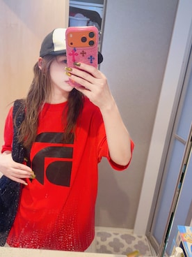 「古着のアイテム（Tシャツ/カットソー、レッド系）」を使った、xyoukaさん（レディース・160cm）の秋コーディネート