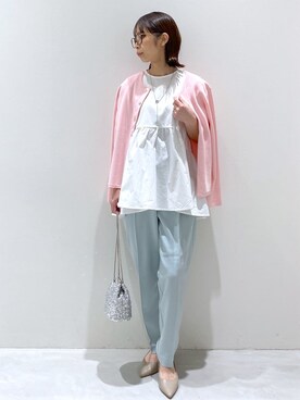 「OPAQUE.CLIP（オペークドットクリップ）の◆ペプラムドッキングカットソー【洗濯機洗い可】（Tシャツ/カットソー）」を使った、えりさん（レディース・156cm）の春コーディネート