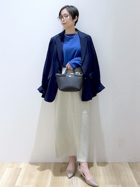 「アイテム（ショルダーバッグ、パープル系）」を使った、えりさん（レディース・156cm）の春コーディネート