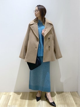 「アイテム（ピーコート、ベージュ系）」を使った、えりさん（レディース・156cm）の冬コーディネート