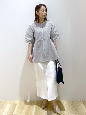 「アイテム（デニムスカート、ホワイト系）」を使った、えりさん（レディース・156cm）の夏コーディネート