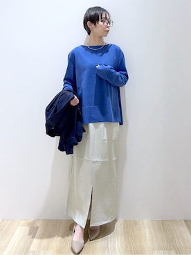 「アイテム（ショルダーバッグ、パープル系）」を使った、えりさん（レディース・156cm）の春コーディネート