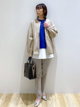 「アイテム（ノーカラージャケット）」を使った、えりさん（レディース・156cm）の春コーディネート