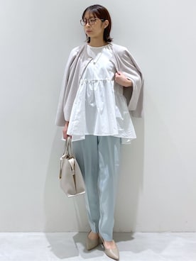 「OPAQUE.CLIP（オペークドットクリップ）の◆ペプラムドッキングカットソー【洗濯機洗い可】（Tシャツ/カットソー）」を使った、えりさん（レディース・156cm）の春コーディネート