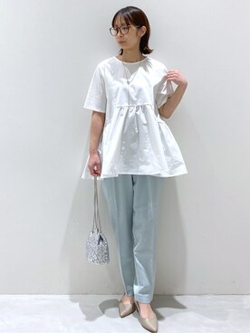 「OPAQUE.CLIP（オペークドットクリップ）の◆ペプラムドッキングカットソー【洗濯機洗い可】（Tシャツ/カットソー）」を使った、えりさん（レディース・156cm）の春コーディネート