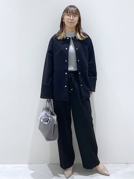 「アイテム（チャーム、グレー系）」を使った、えりさん（レディース・156cm）の秋コーディネート