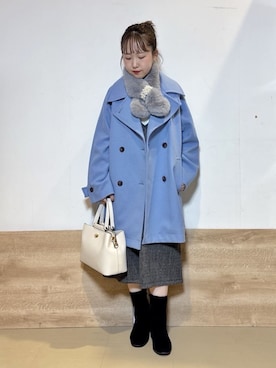 「アイテム（チェスターコート、ブルー系）」を使った、るねさん（レディース・148cm）の冬コーディネート