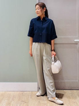 「grove（グローブ）の【SETUP可】レースドッキングシャツ（シャツ/ブラウス、ブルー系）」を使った、Komi☆さん（レディース・159cm）の春コーディネート
