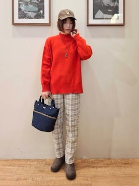 「SHOO・LA・RUE（シューラルー）の【洗濯機可/S-LL】厚すぎない　ゆったりシンプルもちもちニット（ニット/セーター、オレンジ系）」を使った、まあるさん（レディース・158cm）の冬コーディネート